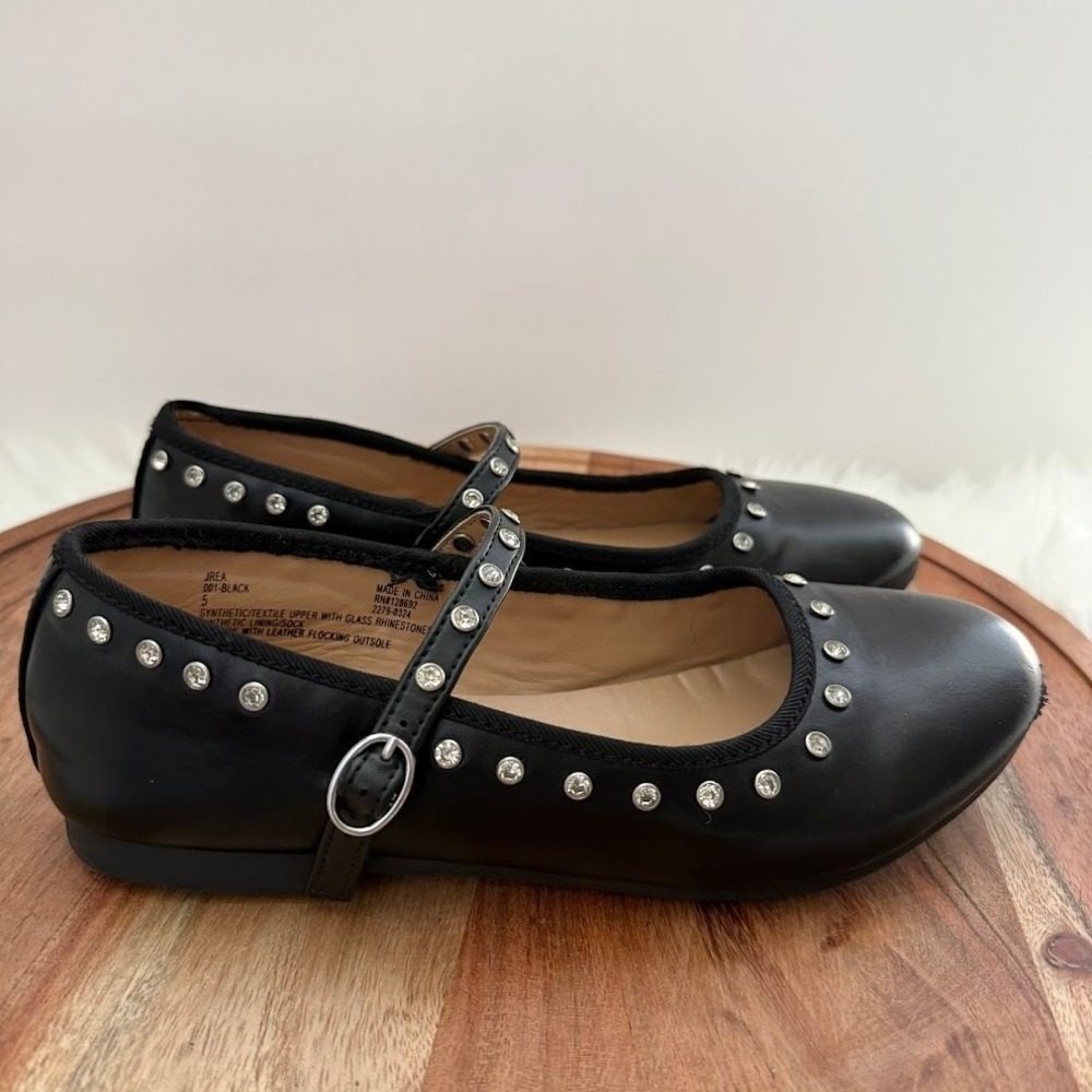 Steve Madden JREA Mary Jane Shoes Girls Size 5 Black Good Rhinestone Buckle